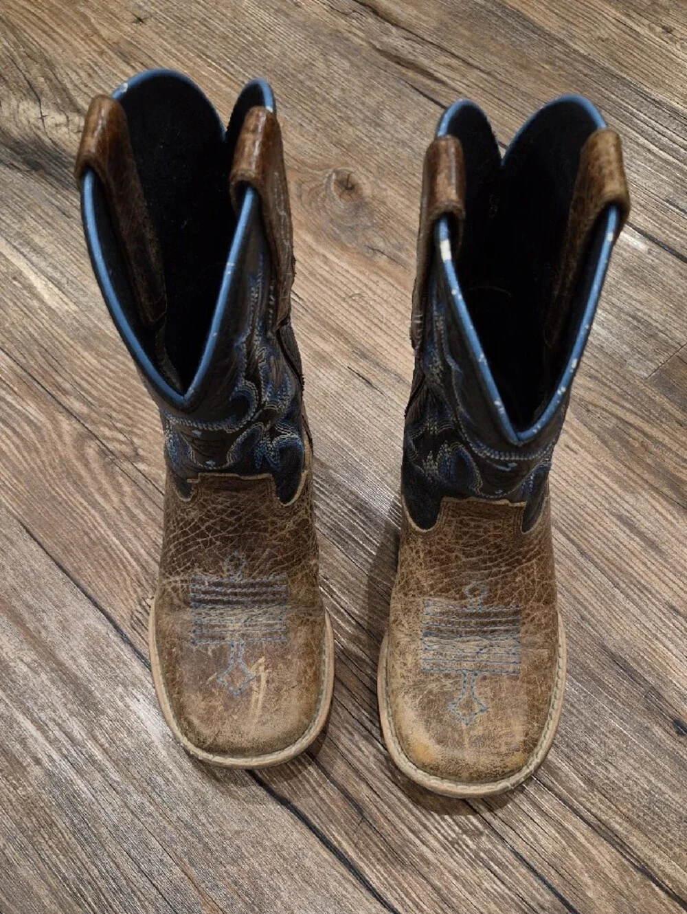 Ariat Brown and Dark Blue Kids Western Boots